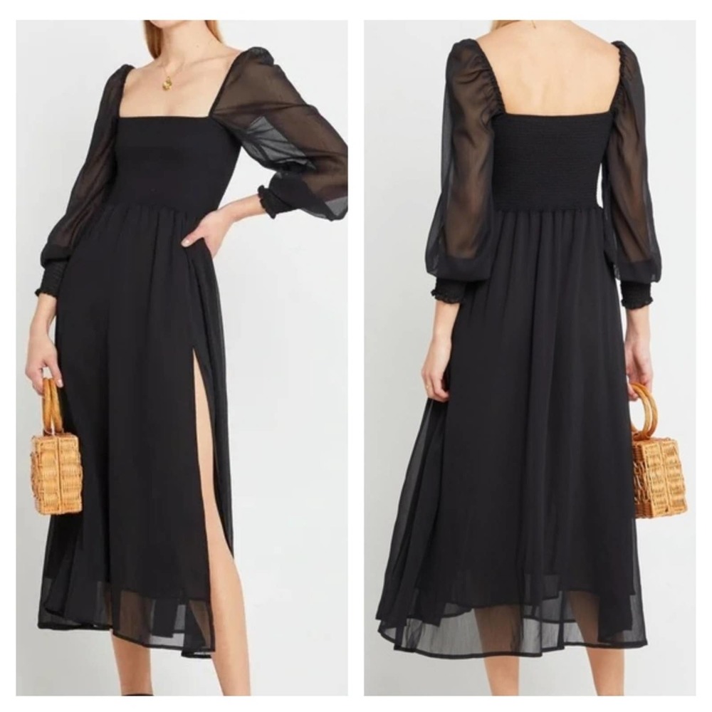 o.p.t Classic Smocked Midi Dress - Black